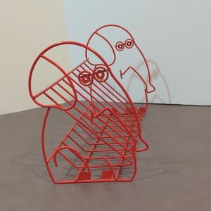 Vintage MCM Wire Elephant Children’s Red Book Magazine Vinyl Rack Storage Holder